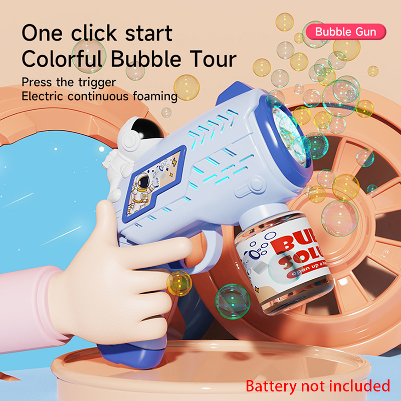 1Pc Blue Kids’ Electric Space-Themed Bubble Blower (12-Hole Design & Built-In Lights) – Leak-Proof Toy for Kids, Batteries & Bubble Solution Not Included