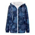 thumbnail image 5 of Womens Hoodies Thermal Loose Fit Stylish Print Pocket Zipper Drawstring Hooded Long Sleeve Jacket for Winter Wear Women's Sweatshirts Blue L, 5 of 5