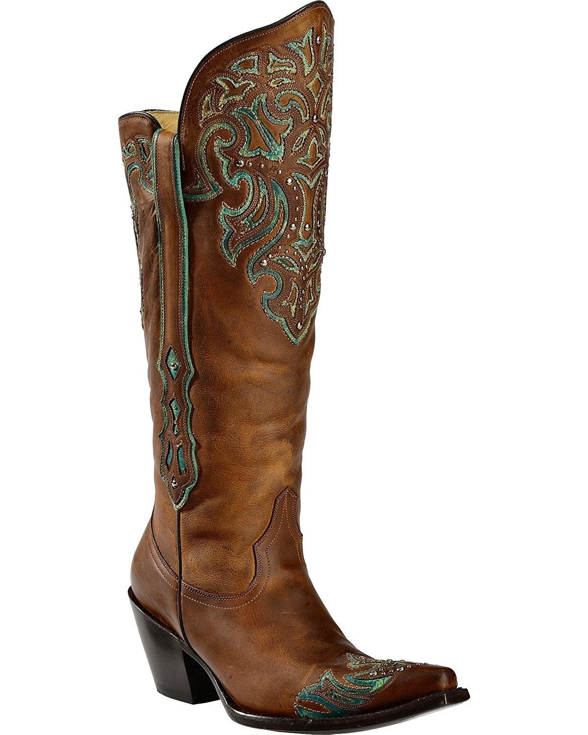 CORRAL Women's Turquoise Inlay Knee Top Snip Toe Cowgirl Boots G1182 (6 ...