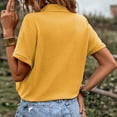 thumbnail image 4 of Tfken Summer Women Tshirts Lapel Neck Short Sleeve Solid Color Tops With Button Casual Daily Wear Female Soft Shirts Yellow, 4 of 5
