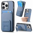 thumbnail image 1 of C1-11 for iPhone 16 Pro Case Card Holder Carbon Fiber Texture Leather Coated TPU Phone Cover - Blue, 1 of 5