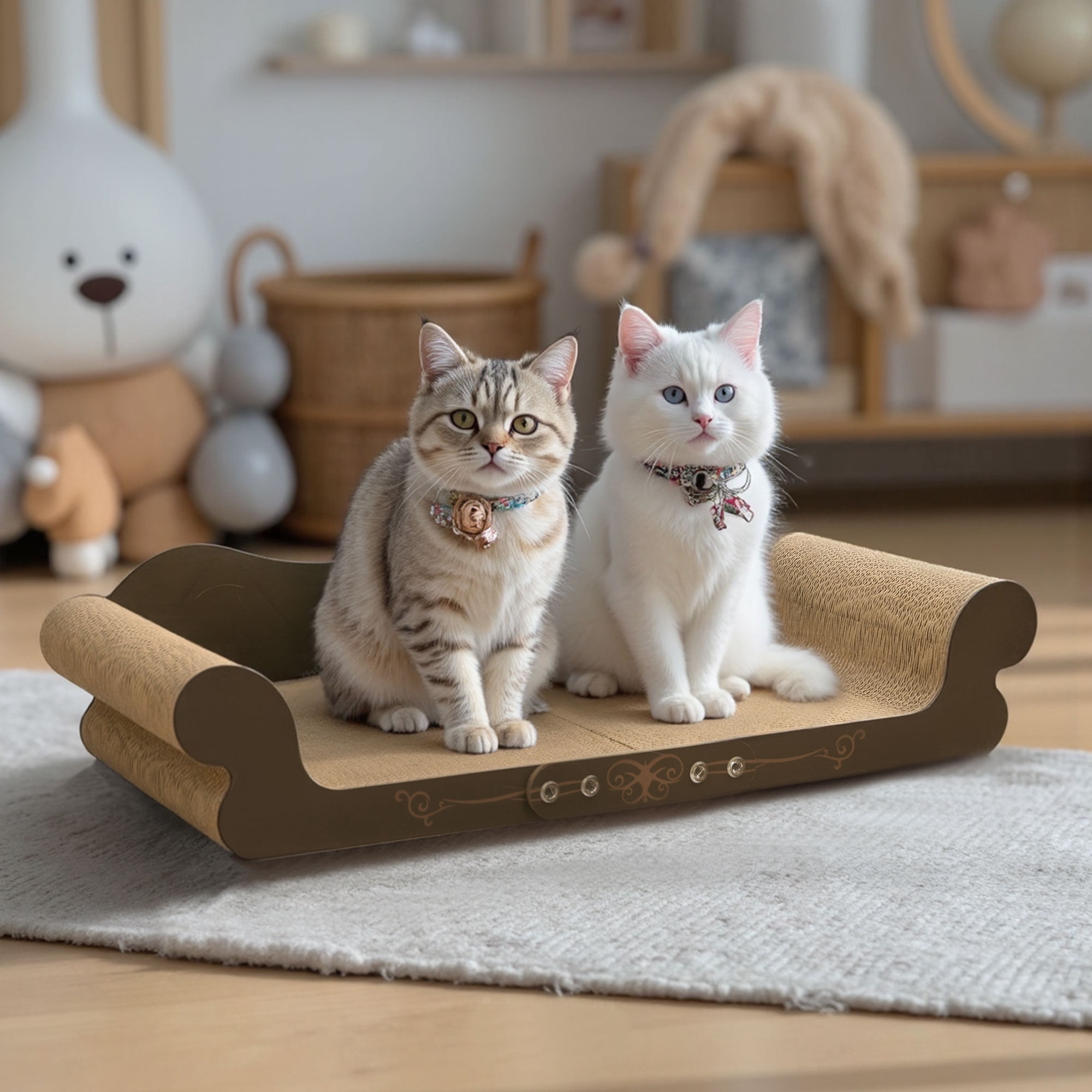 JIUZHEN Cat Scratching Sofa - 26" Large Cardboard Lounge & Scratch Pad for Indoor Cats, Durable Pet Bed Furniture Protector