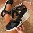 thumbnail image 4 of Pandaie Closed Toe Sandals for Women 3.35 Inch Wedge Platform Espadrilles Heels Lace up Summer Beach Dressy Walking Shoes Size 6-10, 4 of 7