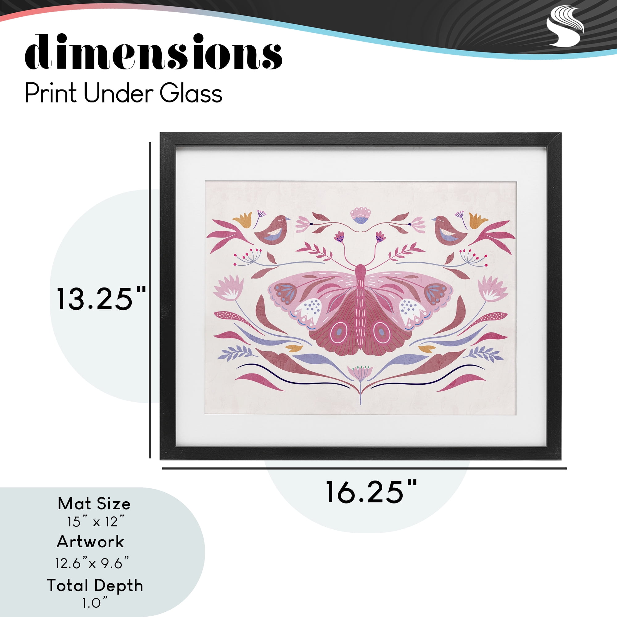Stupell Industries Pink Boho Butterfly Black Framed Print Under Glass, design by Kim Allen