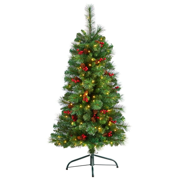 Nearly Natural 4' Pine Artificial Christmas Tree Prelit 80 Warm White LED Lights