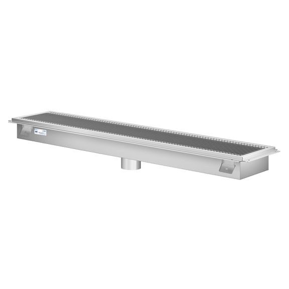 12" x 60" Stainless Steel Floor Trough Drain, 14-Gauge with Subway-Style Grating & Removable Drain Basket, NSF Listed (KM-FTG-1260)