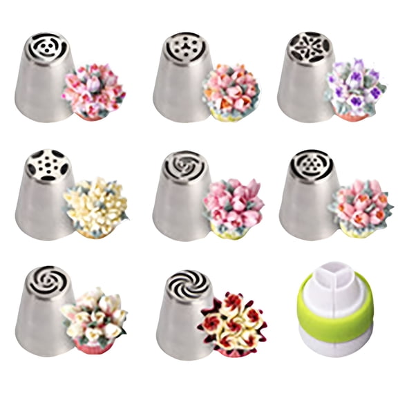 ACDANC 9 PCS Large Flower Russian Piping Tips Set,Stainless Steel Rose Tulip Icing Tips For Cake Decorating,Floral Piping Tips Flower Bouquet For Cookies Desserts Baking Tool