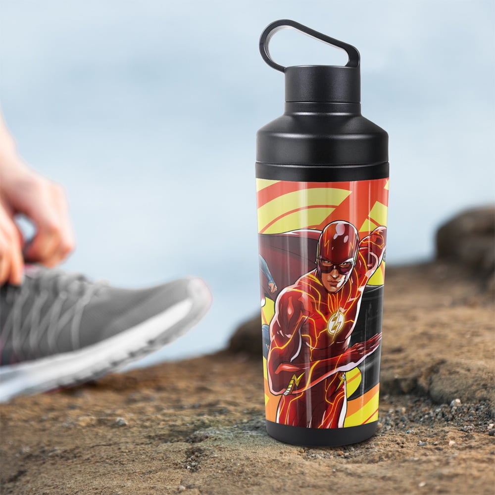 The Flash Official Batman Supergirl Team Up 18 oz Insulated Water Bottle, Leak Resistant, Vacuum Insulated Stainless Steel with 2-in-1 Loop Cap