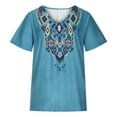 thumbnail image 3 of USSUMA Western Ethnic Style Womens Tops Summer Loose Fit Vintage Aztec Print Summer Top and Blouses Trendy Short Sleeve Shirts T-Shirt for Women Dressy V Neck Tunic Plus, 3 of 7