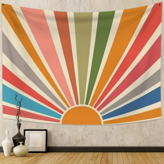 DaShan Vintage Sun Tapestry Wall Hanging,70s Sunset Sunrise Backdrop for Bedroom Living Room Dorm,60"Wx50"L
