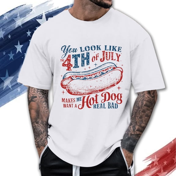 Glisme Mens T Shirts O Neck Male You Look Like 4Th Of July Independence Day Graphic Printed Solid Color Short Sleeve Top Simple 4Th Of July Clothes Black L