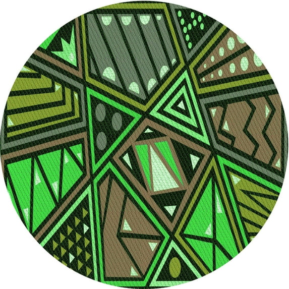 Ahgly Company Indoor Round Patterned Dark Forest Green Area Rugs, 3' Round