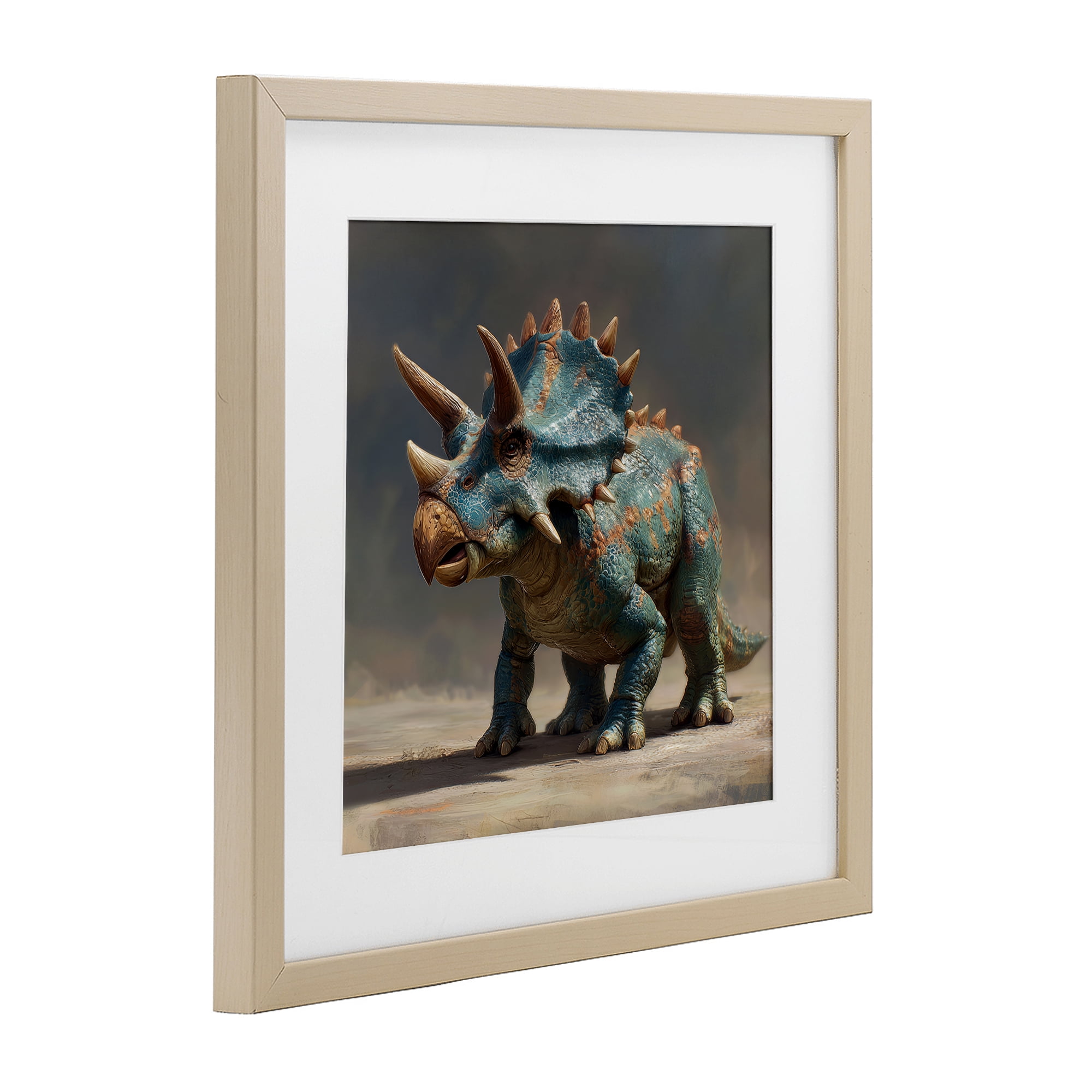 Stupell Industries Horned Triceratops at Sunrise Birch Framed Print Under Glass, design by Wumples