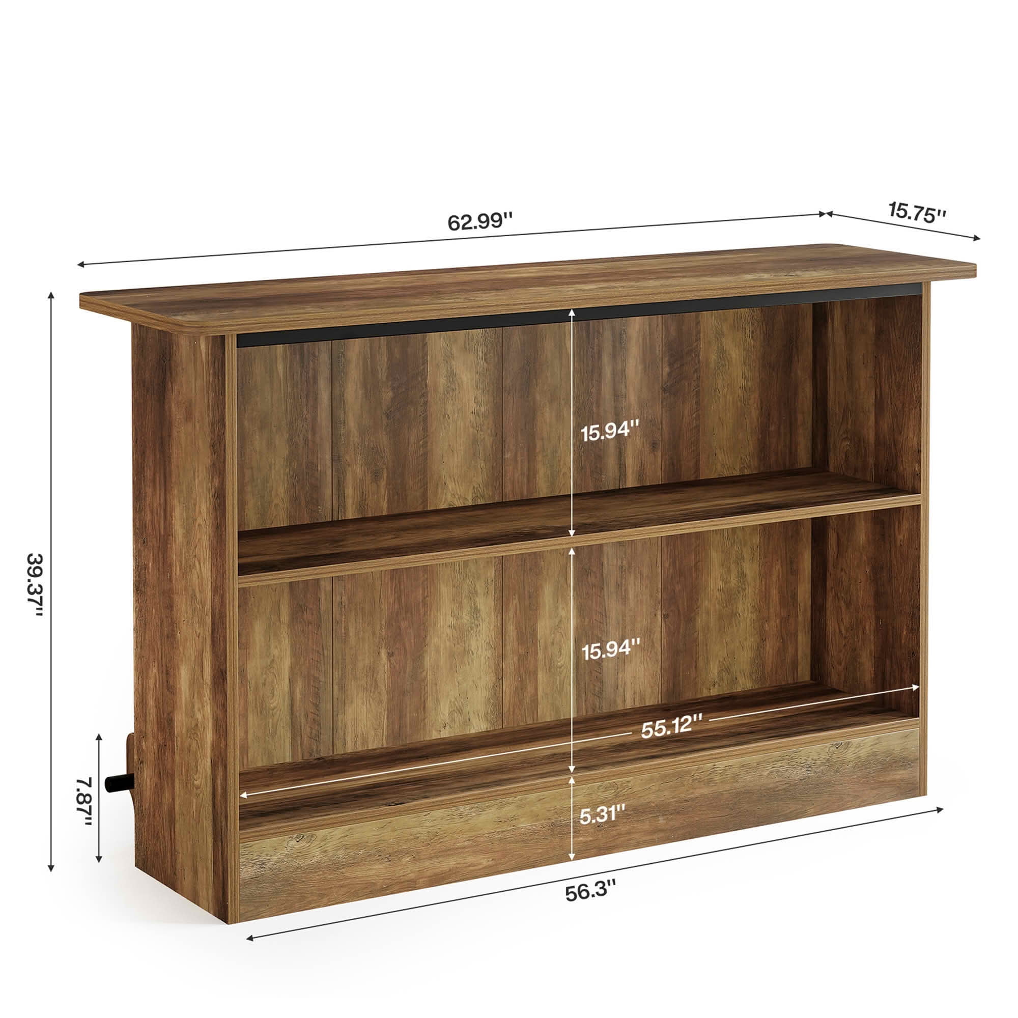 MAYEERTY 63 Inch 2 Tier Home Bar Unit, Industrial Bar Table Coffee Cabinet with Footrest, Adjustable Leg Pads for Home Party Wine Storage