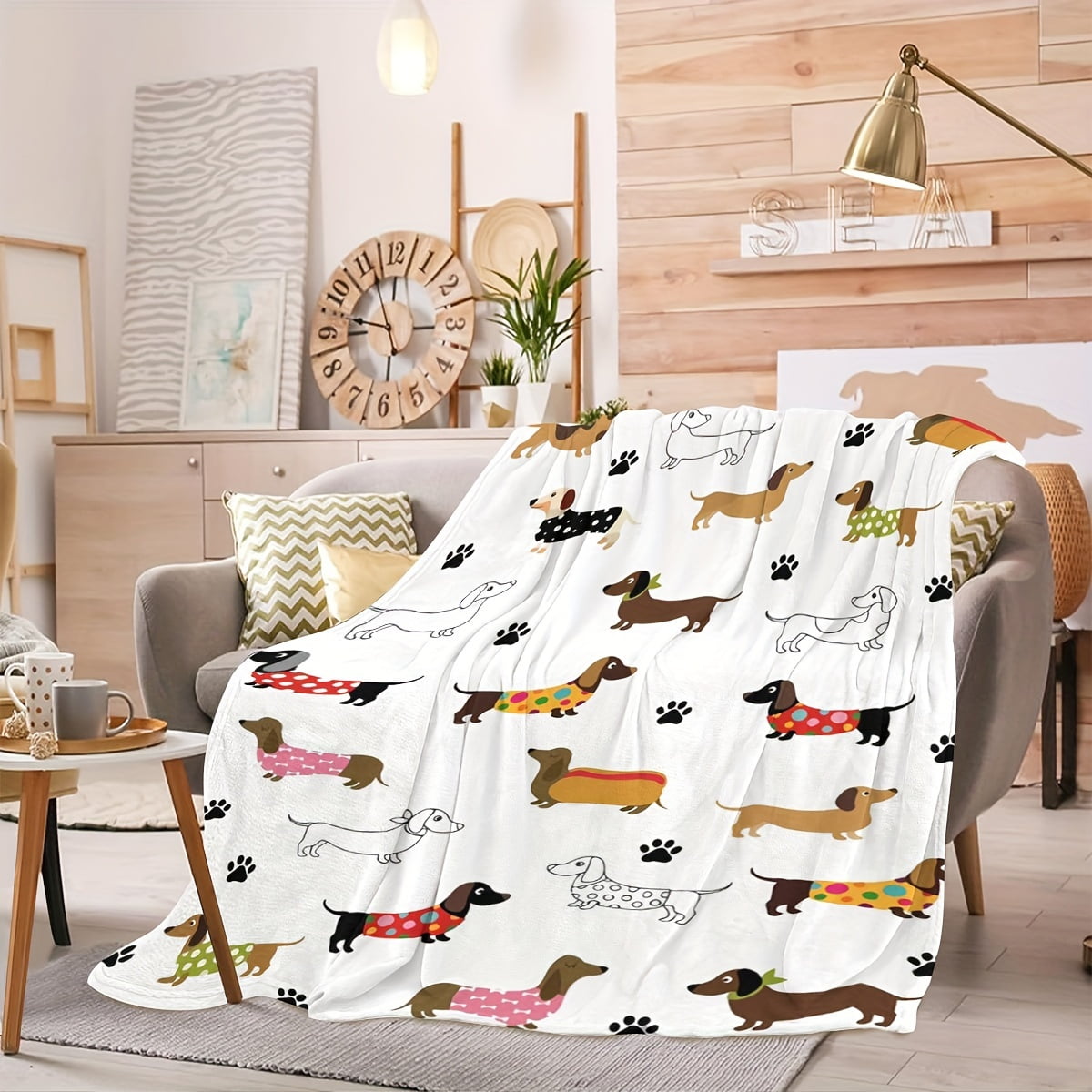 1pc 2DDog Christmas Dachshund Print Blanket - Ultra-Soft Flannel Throw Blanket - Perfect Gift for Dog Lovers, Cozy & Warm for All Seasons, Versatile Use Dog Blanket Furry Blanket