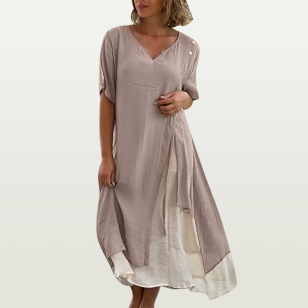 WILLBEST Vestidos Floreados Para Mujer Vestido Asimétrico De Dos Piezas De Manga Corta Con Cuello En V