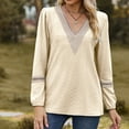 thumbnail image 2 of WREESH Womens Fashion Tunic Tops Solid Color Jacquards V-Neck Long Sleeve Loose T-Shirt Pullover Khaki, 2 of 5