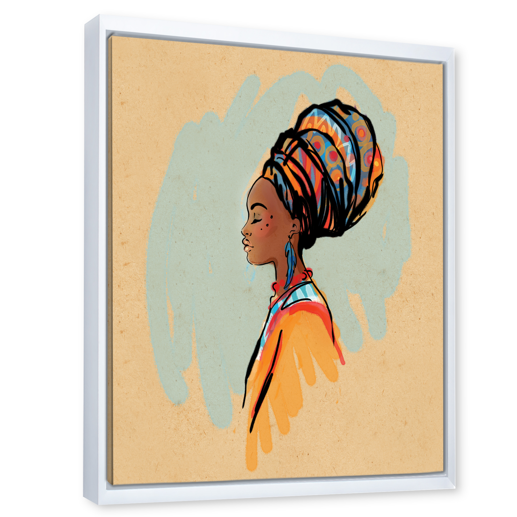 Designart 'Portrait of African American Woman With Turban II' Modern Framed Canvas Wall Art Print