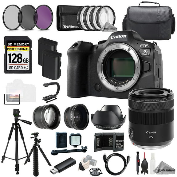 Canon EOS R6 II Camera   RF 85mm f/2 Macro IS STM Lens 128GB Ext Bat 9 PC Filtr MEGA Kit (International Version)