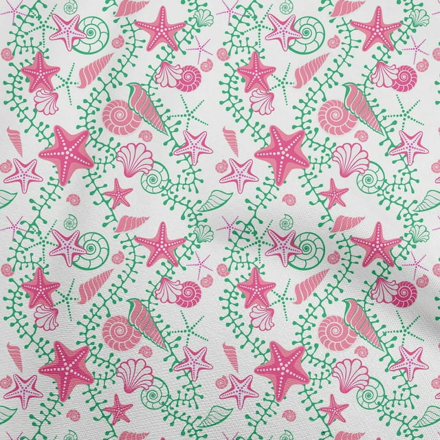 oneOone Rayon Pink Fabric Beach Starfish &Shell Sewing Craft Projects Fabric Prints By Yard 56 Inch Wide