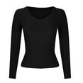 thumbnail image 5 of HAiming Long Sleeved Tops for Womens Solid Color Slim V Neck Knitted Shirts 2025 Fall Winter Casual Basic Blouse, 5 of 5