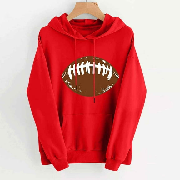Byworldtasic Women's Hooded SweatshirtsGame Day Hooded Sweater Women American Football Graphic Sweatshirts Football Season Casual Sport Pullover Hoodies