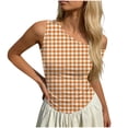 thumbnail image 7 of Yertdoel Sleeveless Tops for Women Fashion Checkered Print Off the Shoulder Slim Fitted Tank Top Party Cozy Summer Tops Casual Shirts, 7 of 7