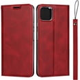 thumbnail image 3 of Google Pixel 4 XL Case with Wrist Strap, Classic PU Leather Wallet Case Slim Flip Folio with Card Holder,Kickstand Feature Magnet Closure Case Cover for Google Pixel 4 XL 6.3",Red, 3 of 13