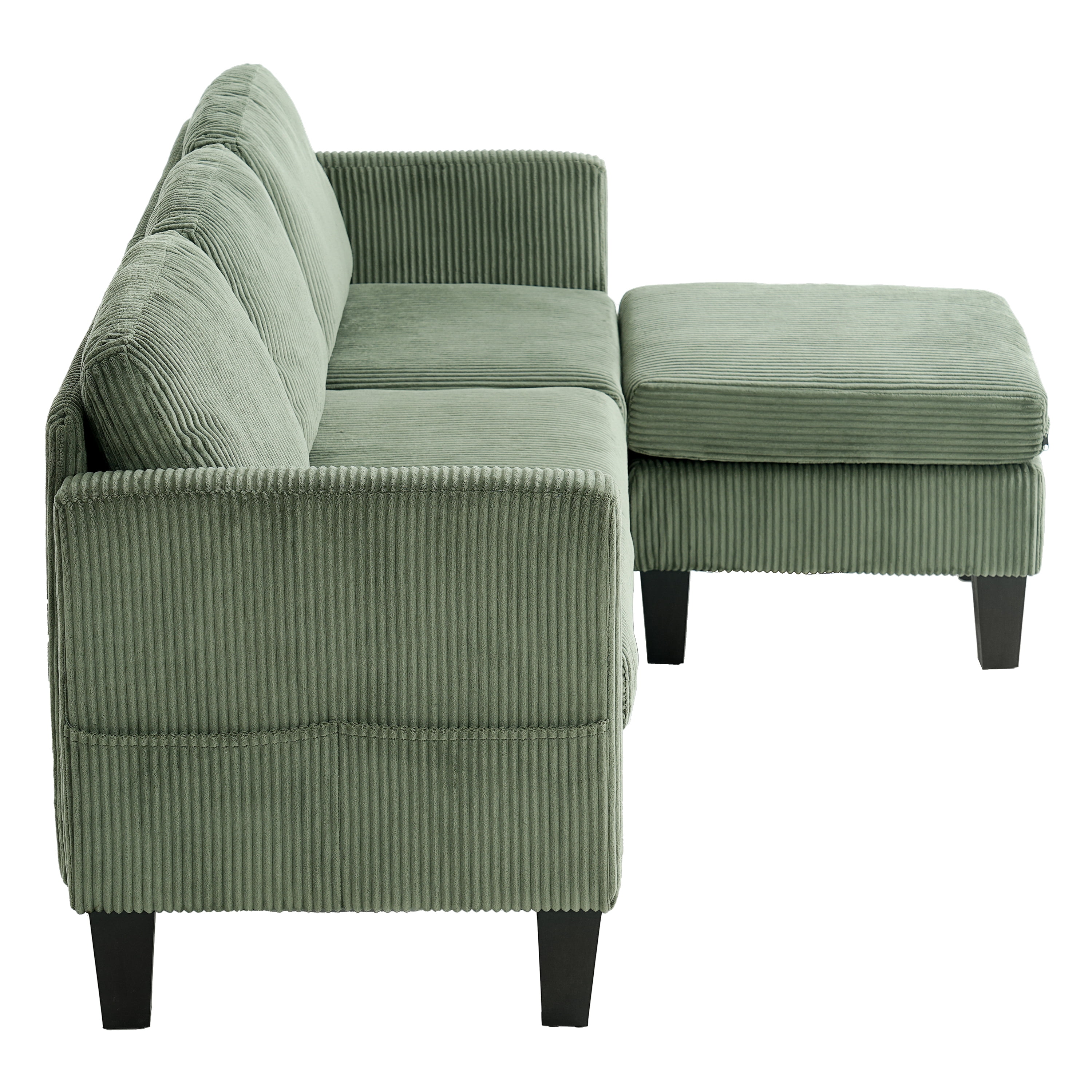 Gewnee Modular Sectional Chaise Sofa,3-Seat L-Shaped Corduroy Upholstered Couch With Detachable Storage Ottoman,Modern Couch For Living Room,Apartment,Olive Green