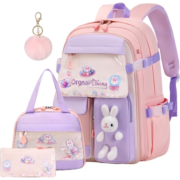 Lvelia School Backpacks for Girls, Large Capacity Waterproof School Bag for Kids Teens,Cute Lightweight Breathable Student Bookbags Gifts,Pink