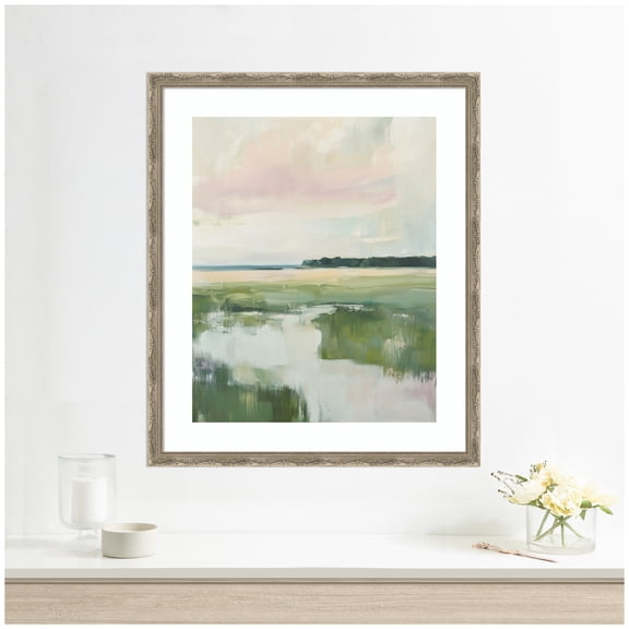 Kate and Laurel Framed Wall Art Print 'Pastel Horizon I' by Amy Lighthall, 22 x 26, Mila Dark Silver Frame, Modern Contemporary, Abstract Art for Wall Decor