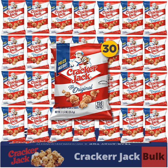 Sweet and Salty Popcorn Individual Bags, 30 Count Bulk Pack- Classic Caramel Coated Popcorn & Peanuts, On-the-Go Snack by Crackerr Jack