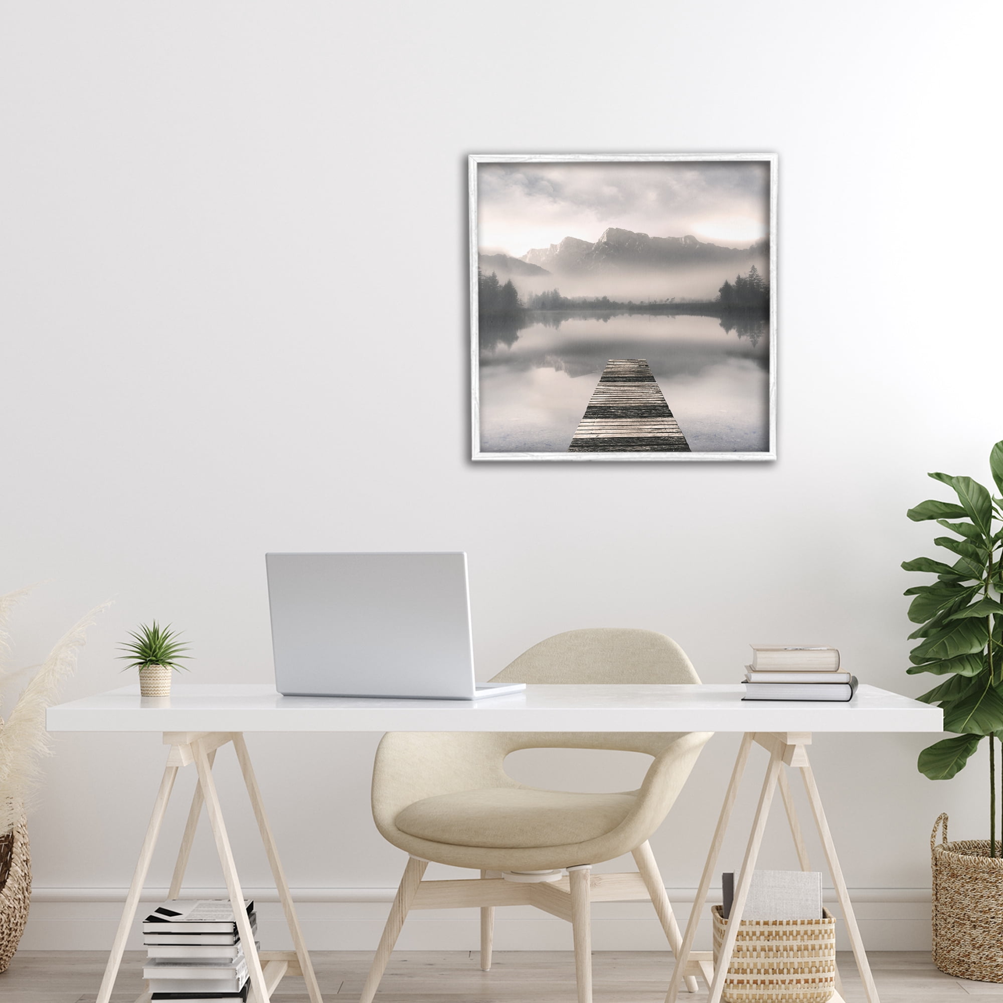 Stupell Industries Calm Reflective Waters & Mountains White Framed Giclee Art, design by Irene Weisz