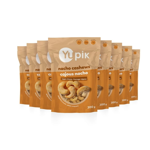 Yupik Nacho Cashews, Kosher, Roasted Cashews with Vegan Cheese, Seasoned Nuts, Crunchy Savory Snack, Nacho Cheese Flavor, Perfect for Parties & Game Night, 8 Count, 200 g