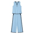 thumbnail image 6 of Mifsaly 2 Piece Summer Sets for Women Sleeveless V Neck Tank Top and Casual Wide Leg Pants with Pockets Lightweight Flowy Travel Vacation Matching Lounge Outfits Light Blue,XL, 6 of 6