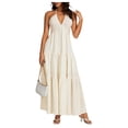 thumbnail image 2 of Delconic Women’s Halter Neck Maxi Dress Sleeveless Tiered Flowy Long Dress Lightweight Summer Casual Sundress Beige L, 2 of 5