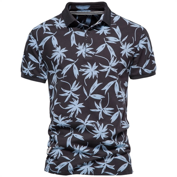 Njoeus Basic Tops Workout Tops Men's Short Sleeve Dress Shirts Leaf Print Hawaiian T-Shirt Summer Casual Beach Vacation Button Cottton Top Men Work Office Dresy Blouses Summer Tops for Men 2024