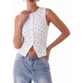 thumbnail image 3 of Women Polka Dot Button Down Tank Tops Sleeveless Crew Neck Slim Fit Crop Vest Going Out Clothes White - in Stock XL, 3 of 9