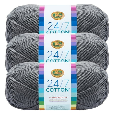 UPC: 0842093103707 | Lion Brand Yarn 24-7 Cotton Silver Natural Fiber Medium Mercerized Cotton Grey Yarn 3 Pack