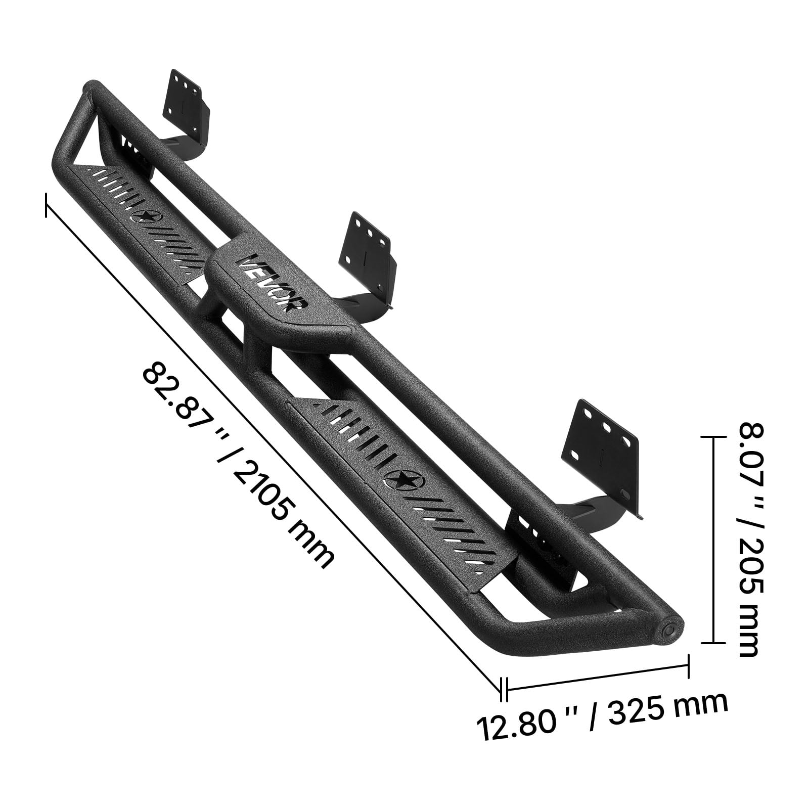VEVOR Running Boards, 6 Inches Side Steps Compatible with 2019-2025 Dodge Ram 1500 Crew Cab, Black Carbon Steel Nerf Bars, 550 lbs Load Capacity, Wide Non-Slip Hollow Surface with Rustproof Coating