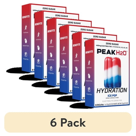 (6 pack) Peak H2O Hydration Powder Drink Mix, Ice Pop Flavor, 6 Count