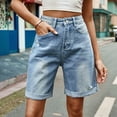 thumbnail image 6 of Womens Jean Shorts Knee Length Trendy Y2k High Waisted Wide Leg Casual Summer Shorts with Pockets Light Blue XXL, 6 of 8