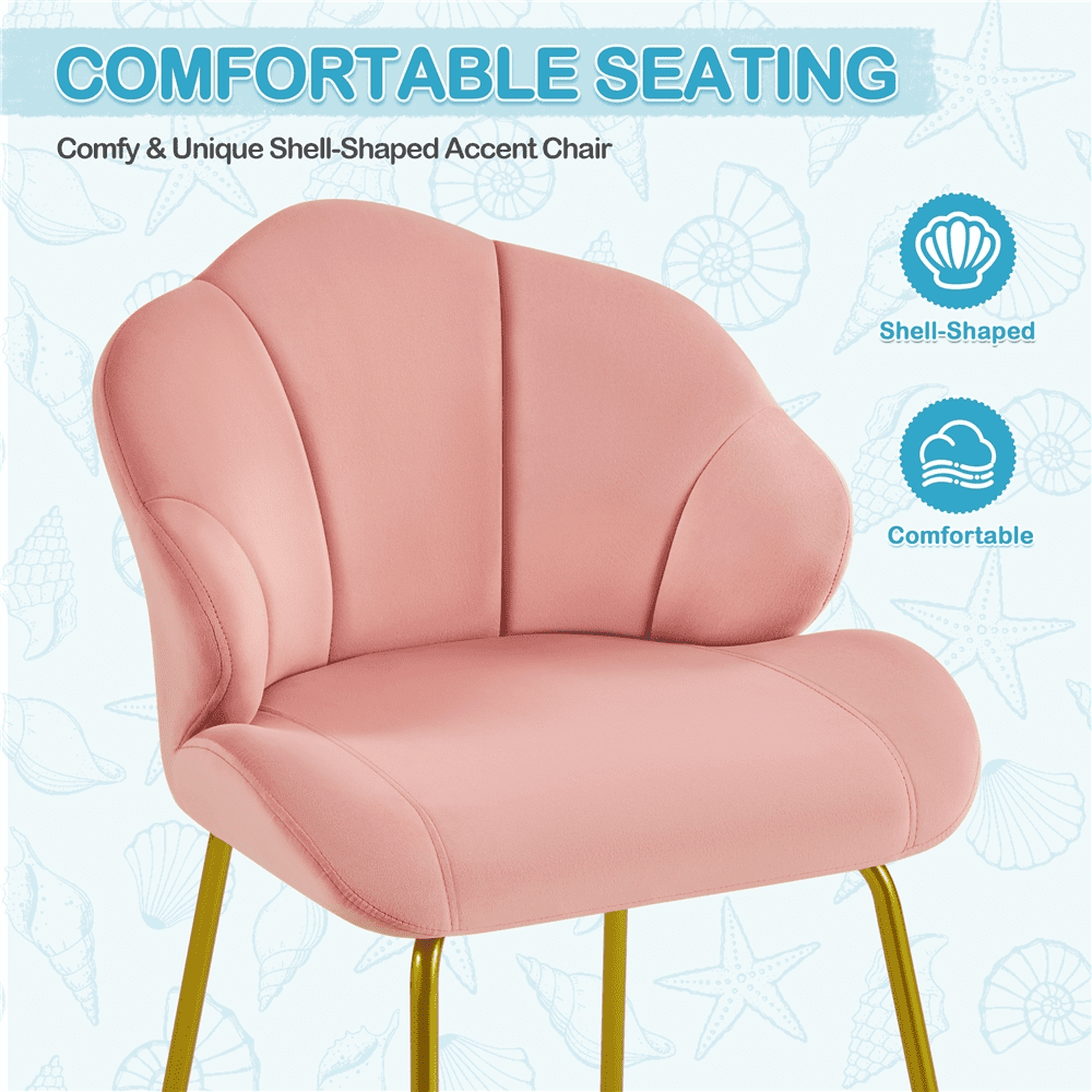 Renwick Modern Velvet Accent Chair with Golden Metal Legs for Living Room, Pink