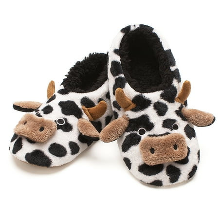 

Cute Fuzzy Animal Slippers for Women Girls Warm Fluffy Bedroom Loafers Indoor Cozy House Shoes Non-slip Grip Soles Winter Funny Christmas Gifts Unique Cow Big Kids Size 1-3