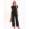 thumbnail image 2 of MINTREUS Two Piece Lounge Sets for Women Fall Short Sleeve Travel Vacation Outfits Set with Pocket and Wide Leg Pants, 2 of 8