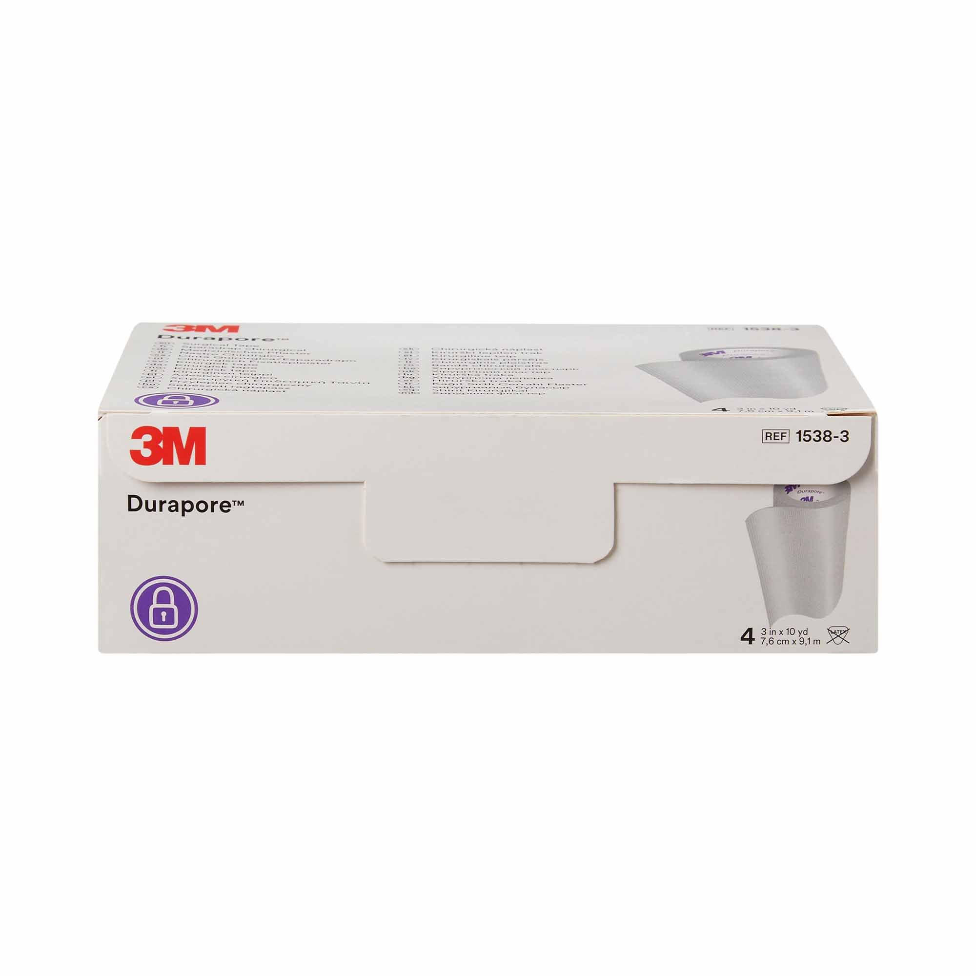 3M Durapore Medical Tape, Non-Sterile, Silk-Like Cloth, White, 3 in x 10 yds, 4 Rolls, 10 Packs, 40 Total