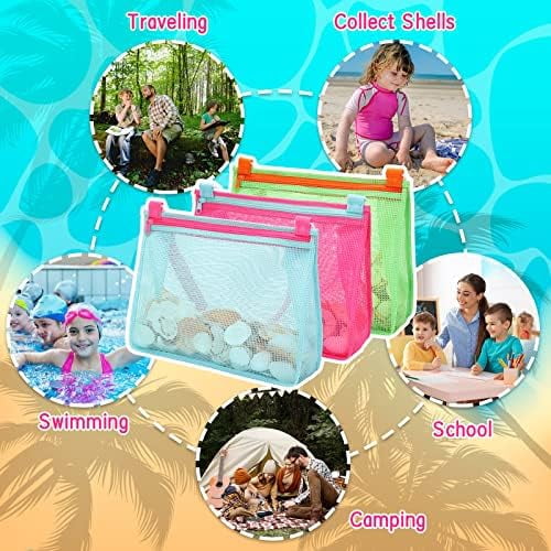 Beach Toys Large Mesh Beach Bag Sand Toy Shell Collecting Bag for Holding Shells Pool Bag Swimming Accessories Gift for Teens Boys and Girls (Only Bags,A Set of 3)