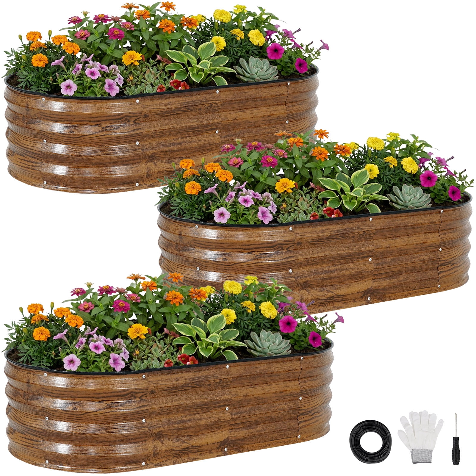 INNO STAGE Raised Garden Bed Kit Oval Galvanized Rust-Resistant Metal 3 Pack 4x2x1ft