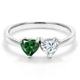 thumbnail image 3 of Gem Stone King 925 Sterling Silver Fashion Right-Hand Ring Heart Shape Green Nano Emerald and Moissanite (0.92 Cttw, Size 7), 3 of 6