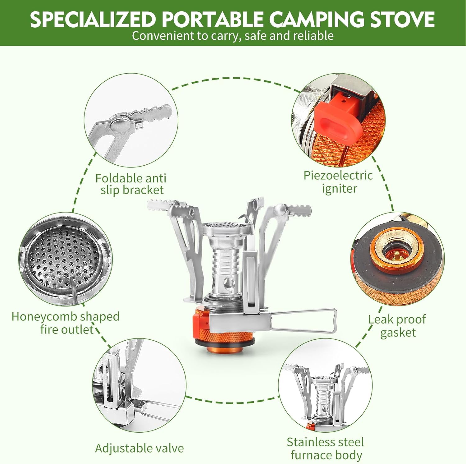 Portable Camping Stove Backpacking Stove, Specialized Camping Stove with Piezo Ignition Stable Support Wind-Resistance, Camp Stove for Camping Hiking&Outdoor Adventure Cooking